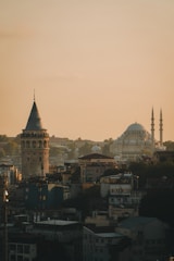 A view of a city with a clock tower