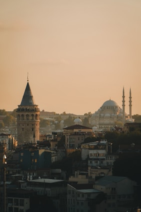 A view of a city with a clock tower