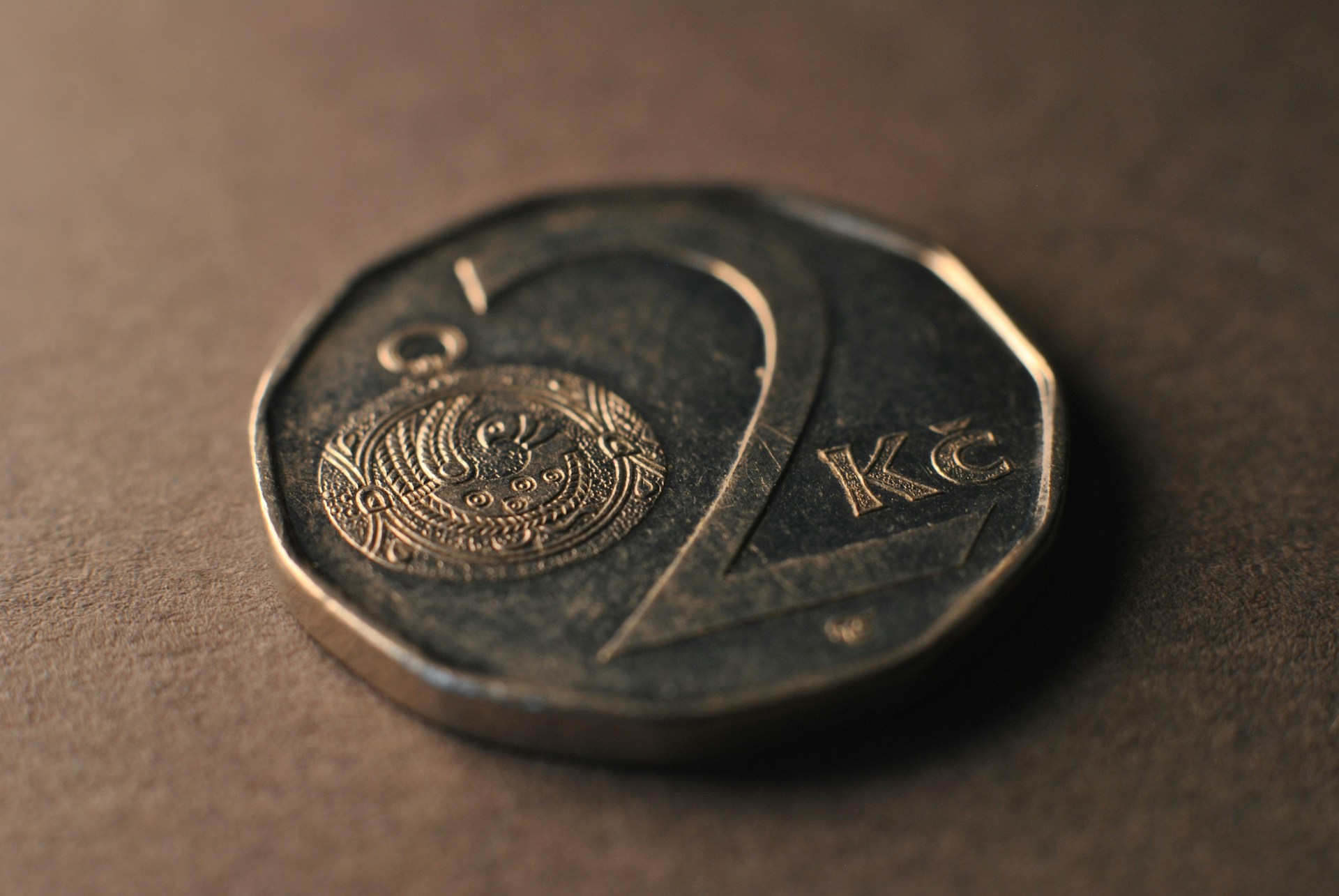 A close up of a coin on a table