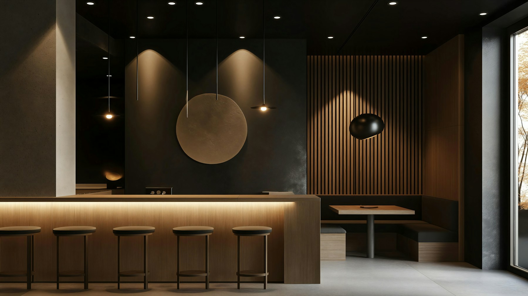 Restaurant bar warm stools moody