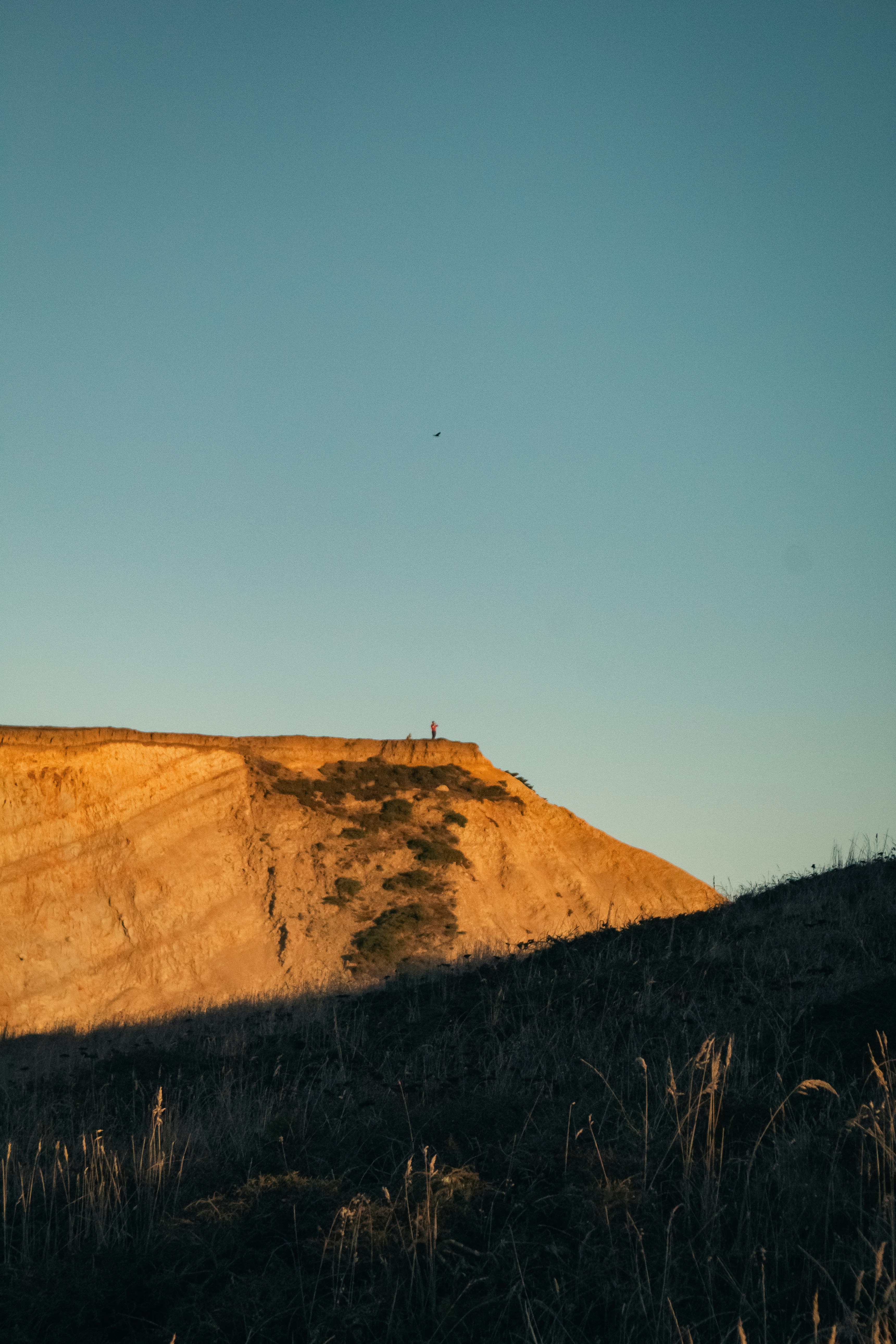 A hill that has some grass on top of it