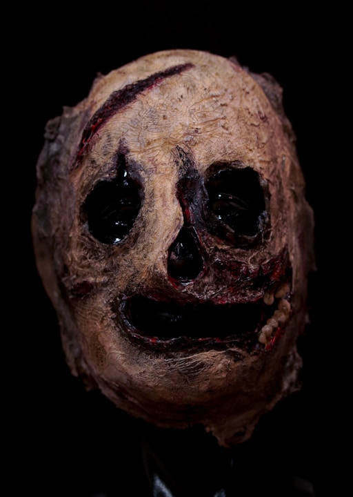 A creepy mask with a creepy smile on it's face