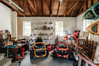 A garage filled with lots of different types of items