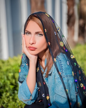 A woman with a veil on her head