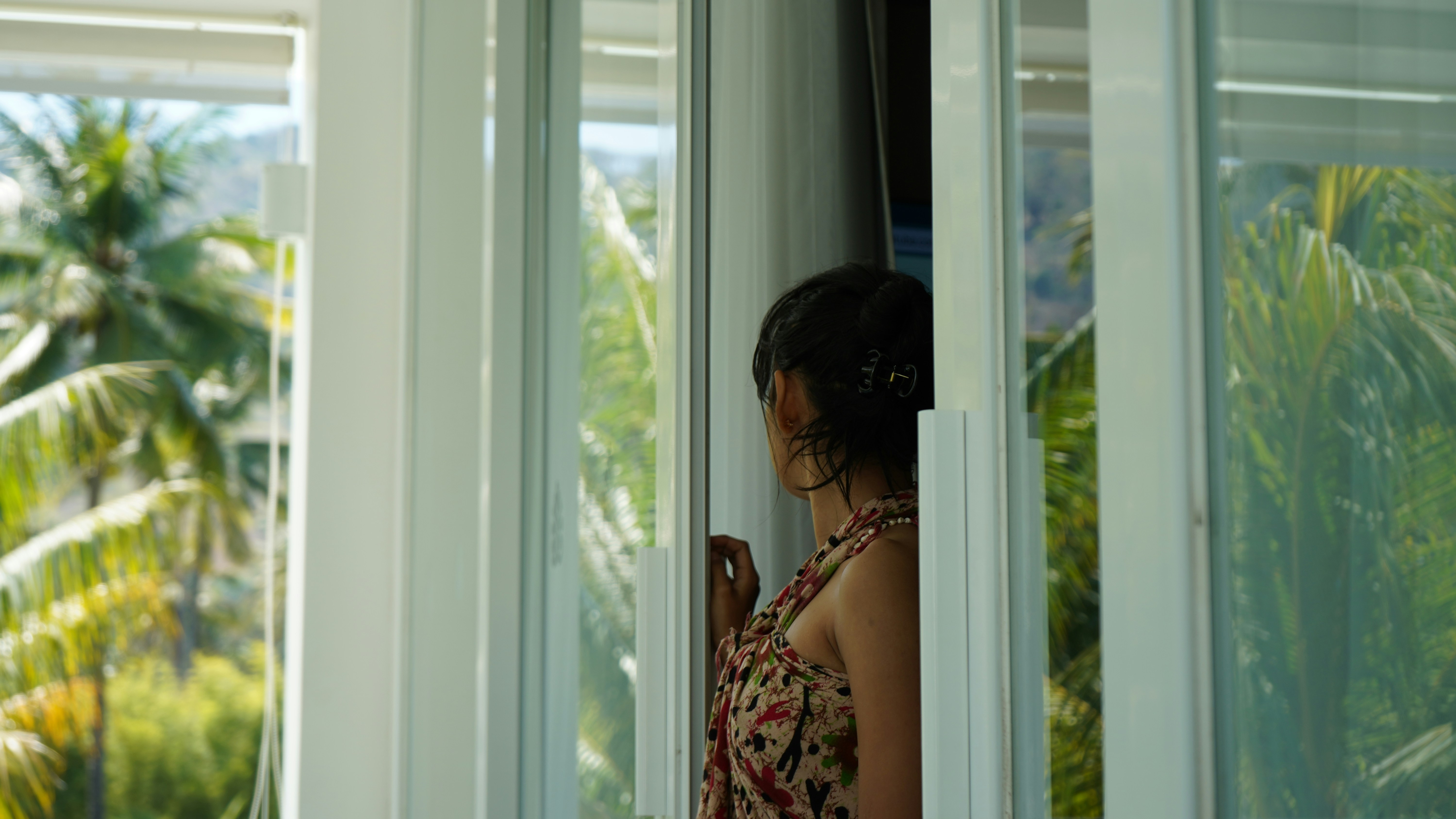Woman overlooking tropical view