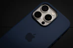A close up of a blue iPhone case