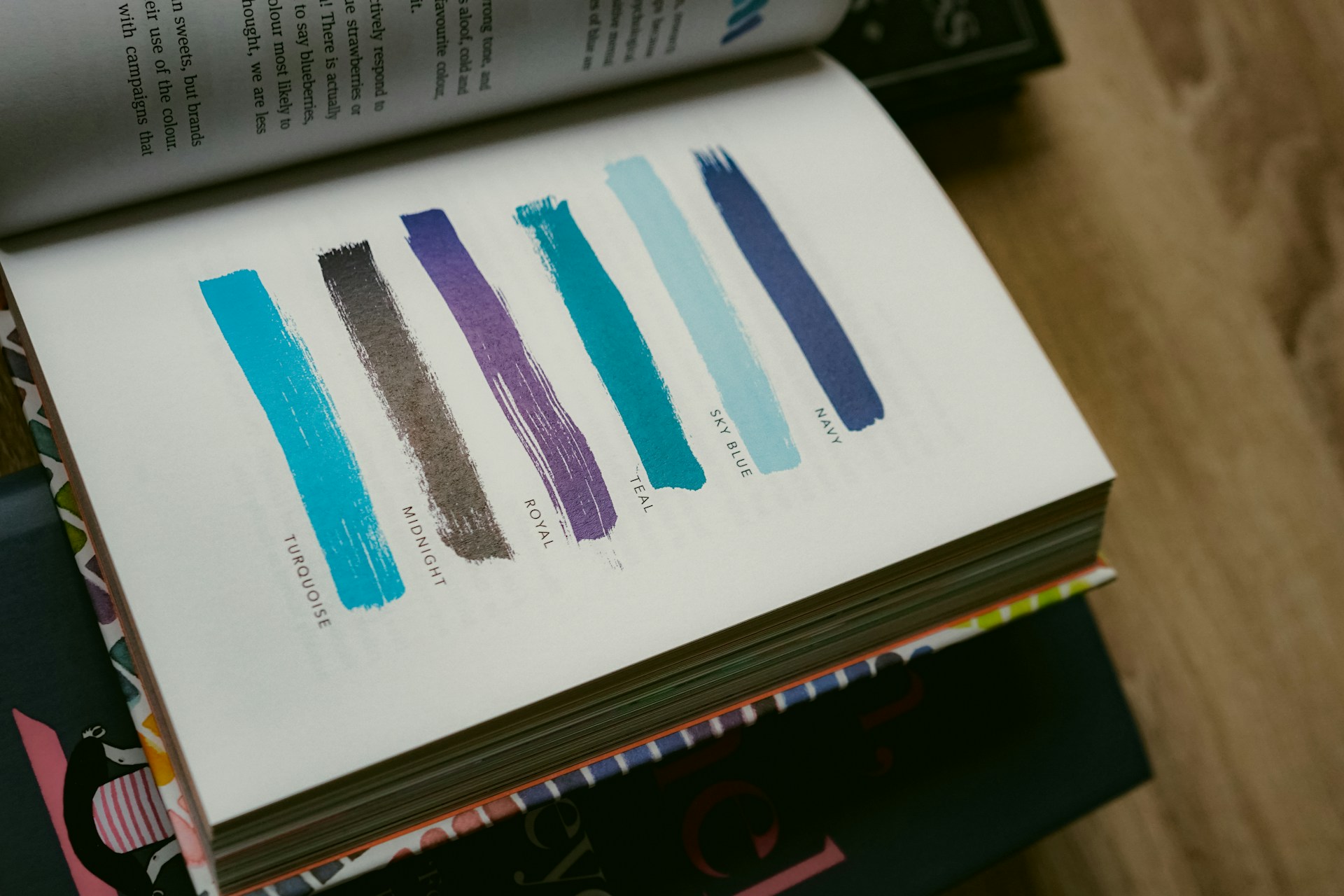 A stack of books sitting on top of a wooden table