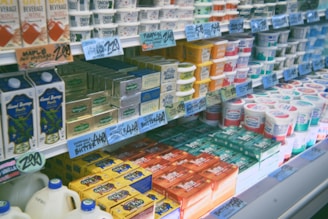 A grocery store filled with lots of milk