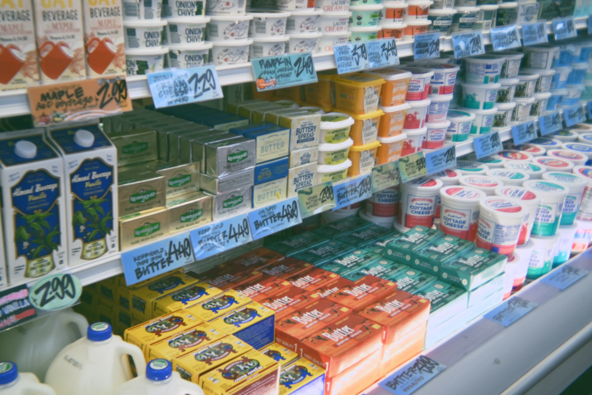 A grocery store filled with lots of milk