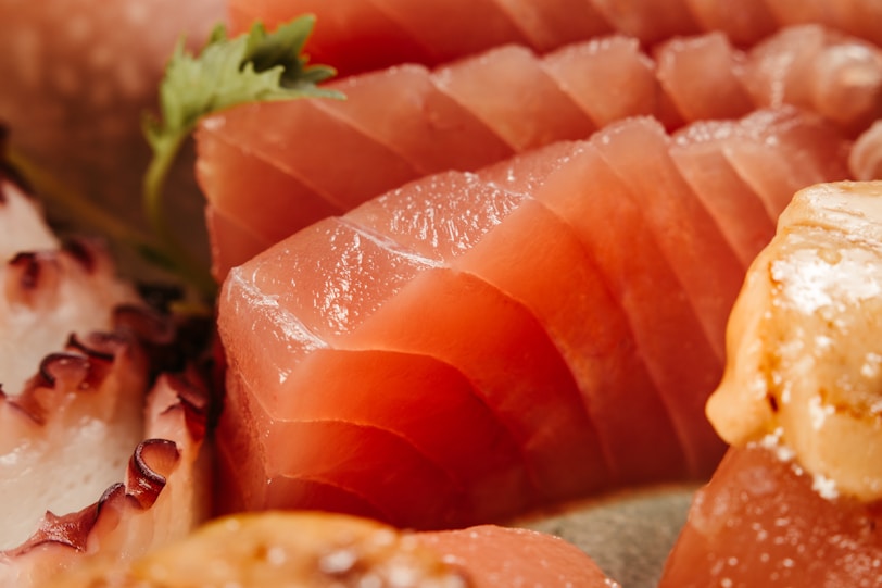 A close up of a plate of sushi
