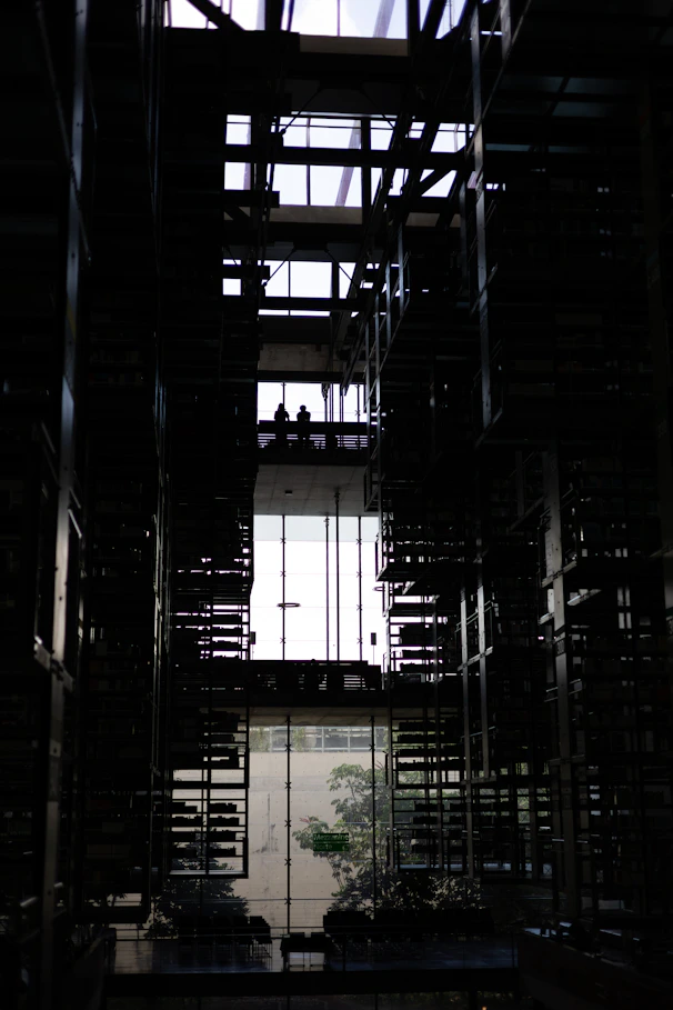 A very tall metal structure with lots of windows