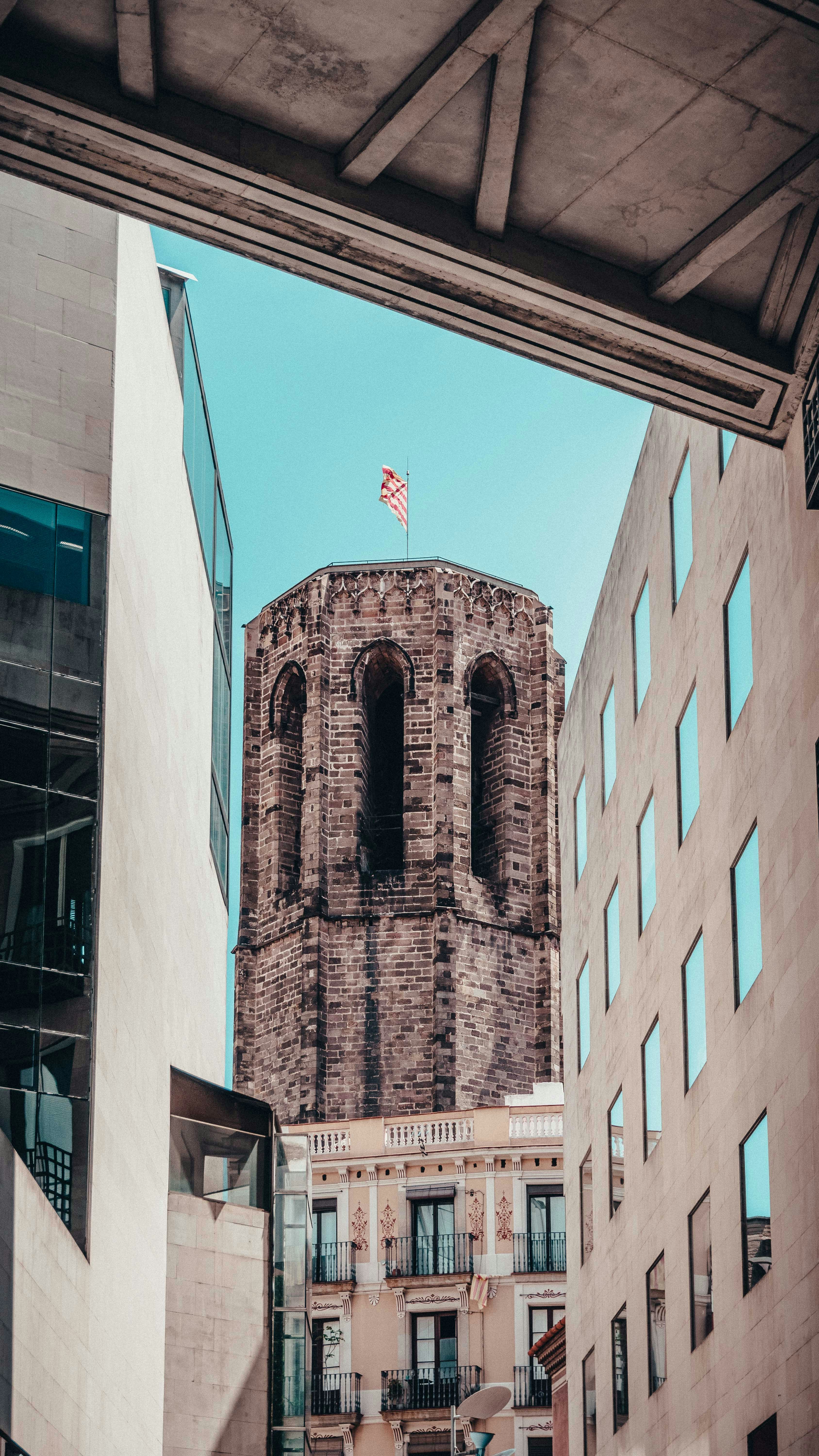 A view of a building through a window of another building