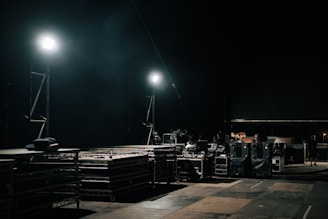 A group of lights that are on in the dark