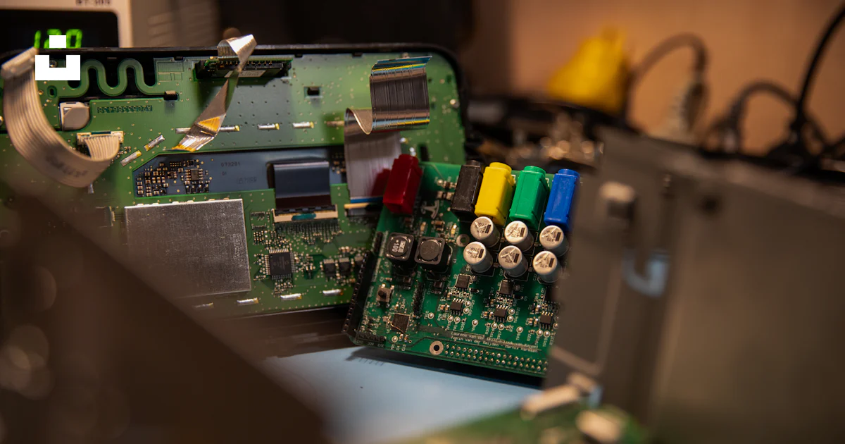 A couple of electronic components sitting on top of a table photo ...
