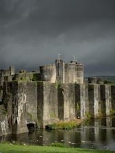 A large castle sitting on top of a lush green field
