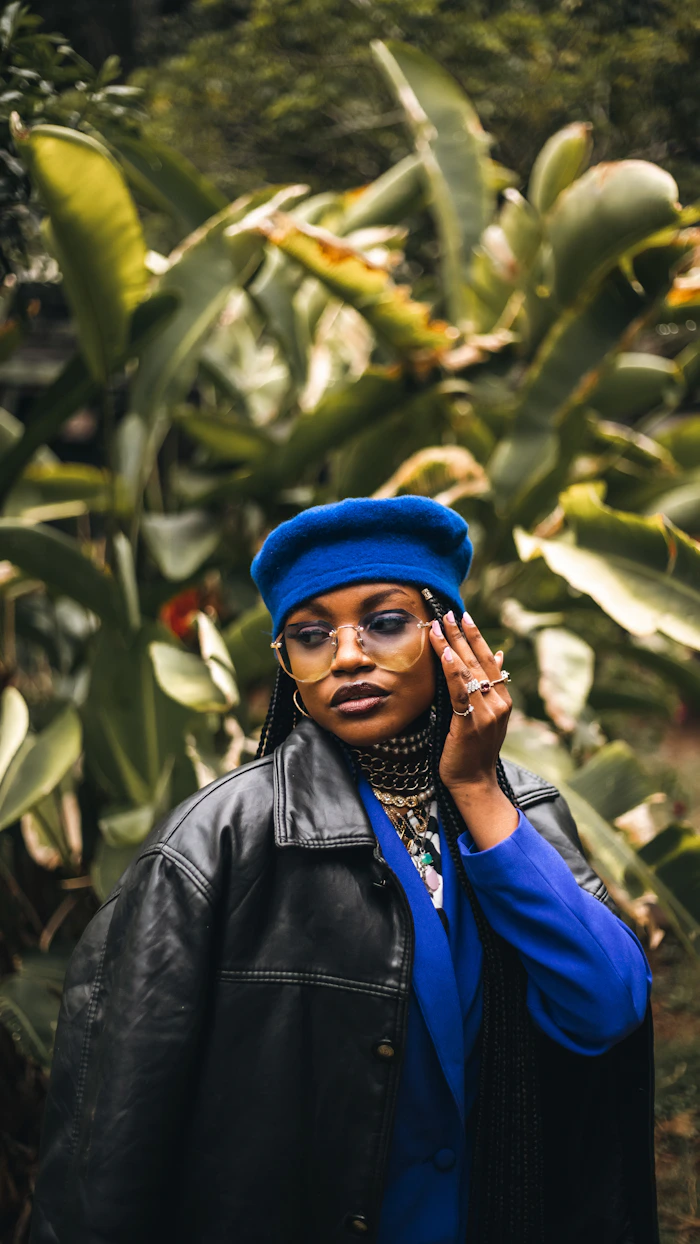 Kenyan woman in modern blue and black streetwear