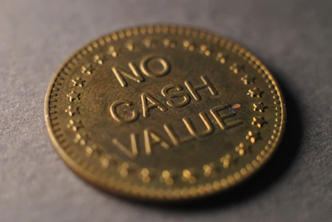 A close up of a coin on a table