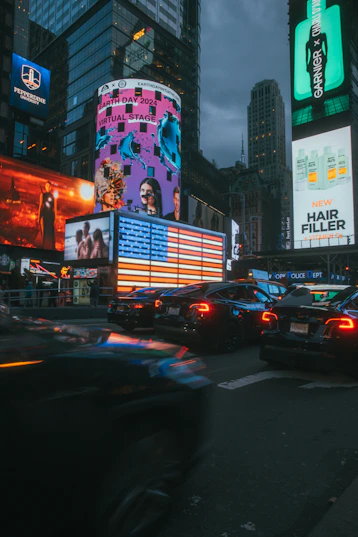 A busy city street filled with lots of traffic