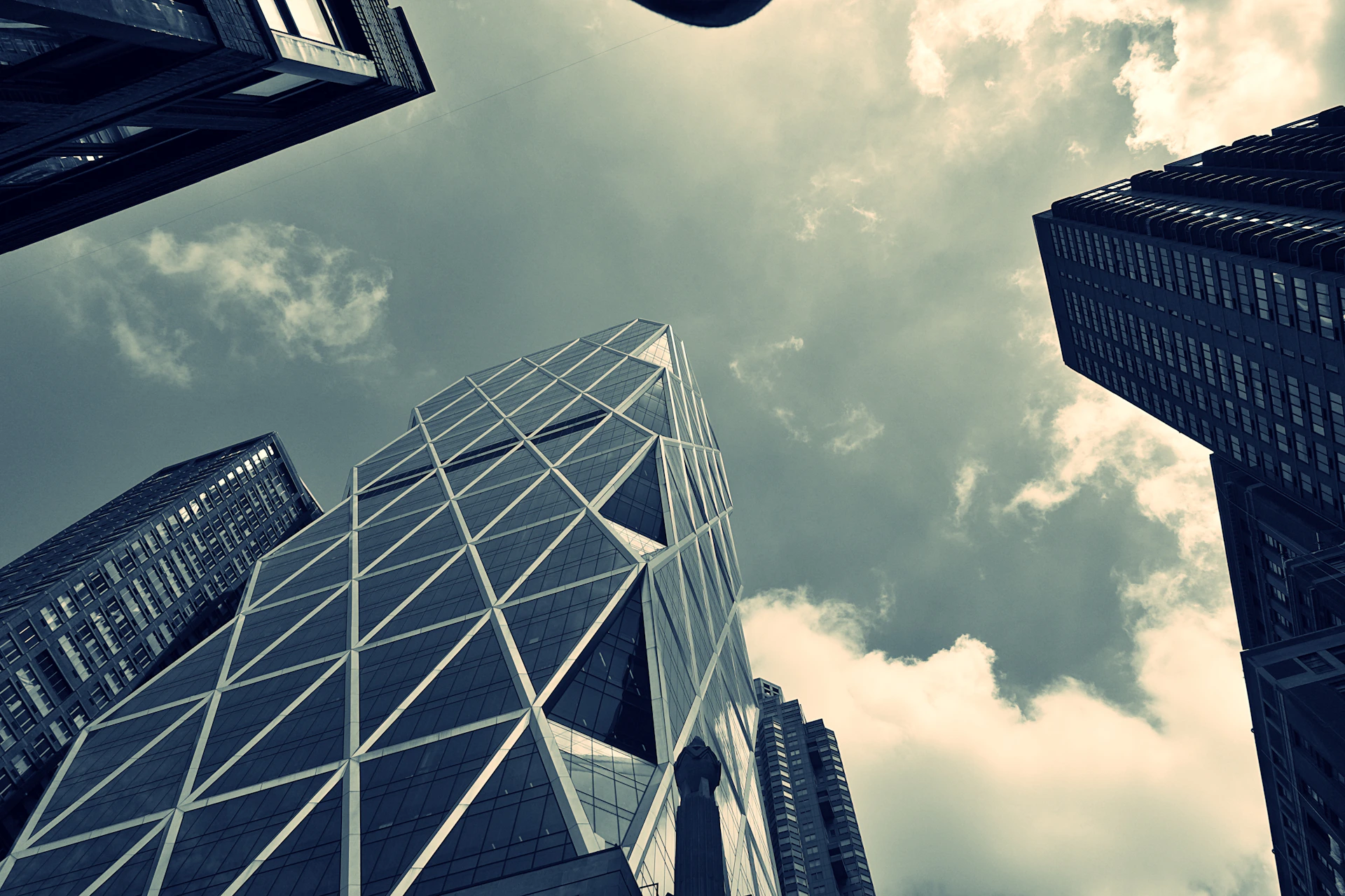 A group of tall buildings in a city