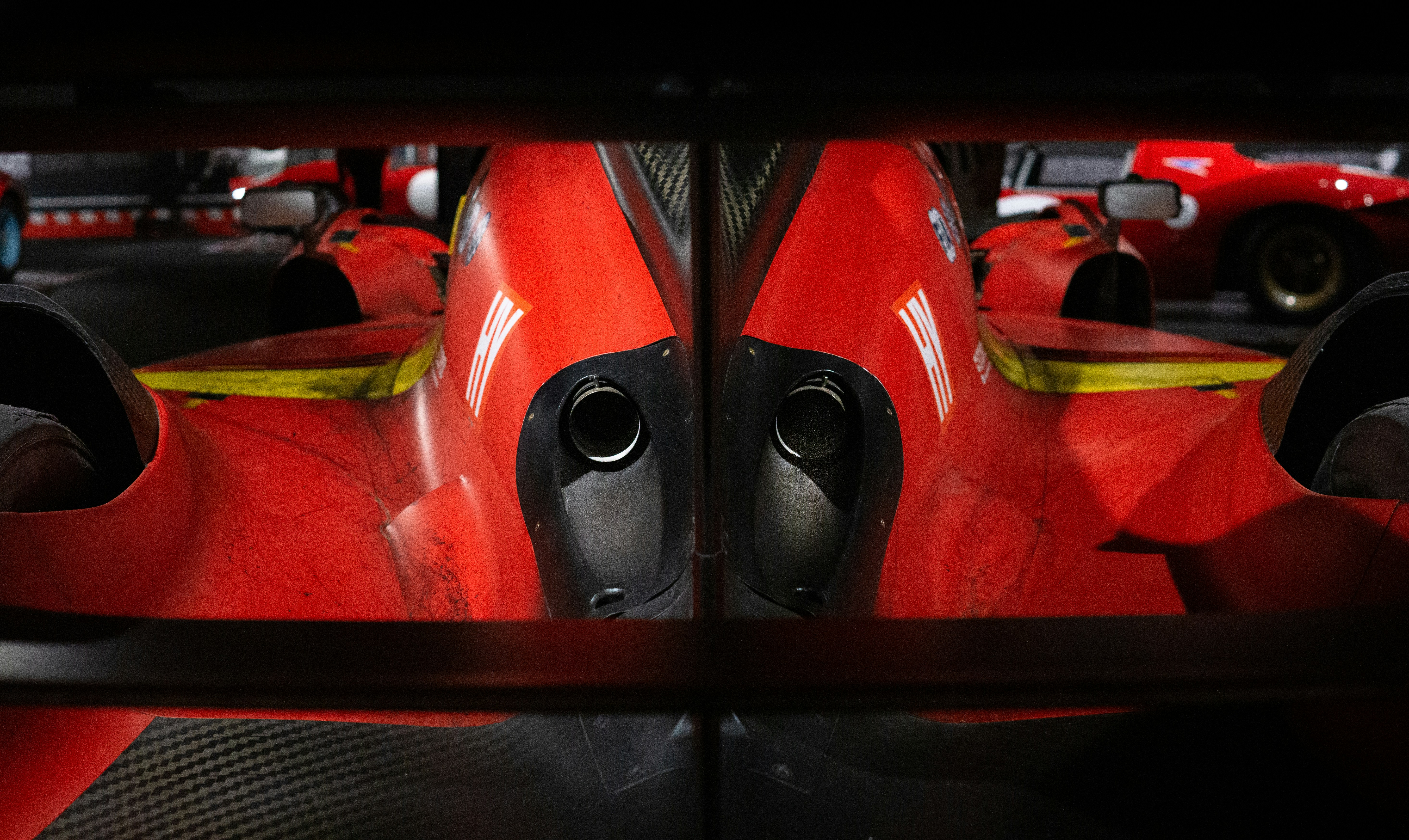 A close up of the front of a racing car