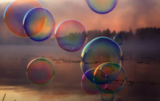 A bunch of soap bubbles floating in the air
