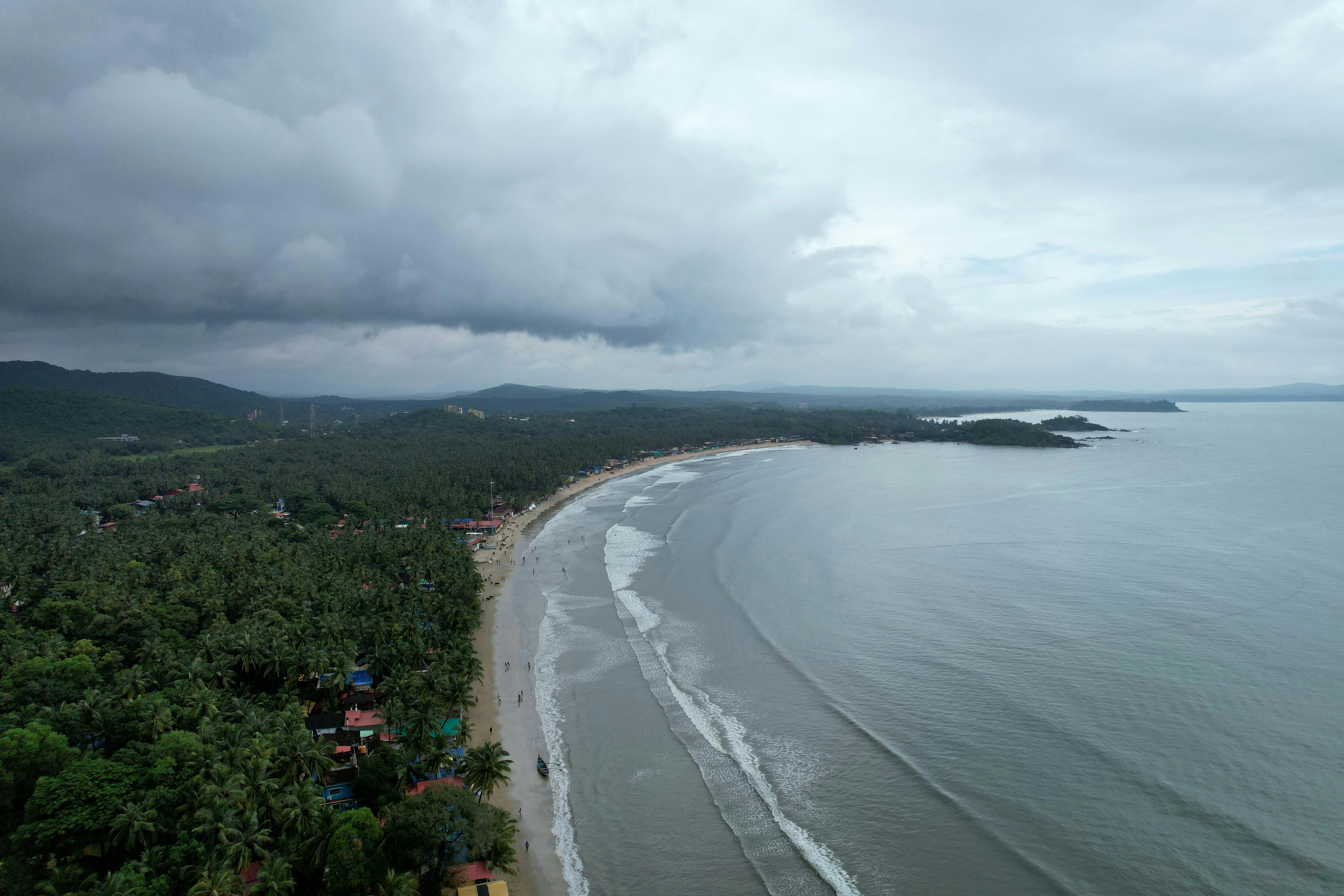 An aerial view of a beach and the ocean