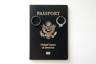 A passport with two key chains attached to it