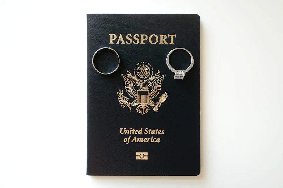 A passport with two key chains attached to it