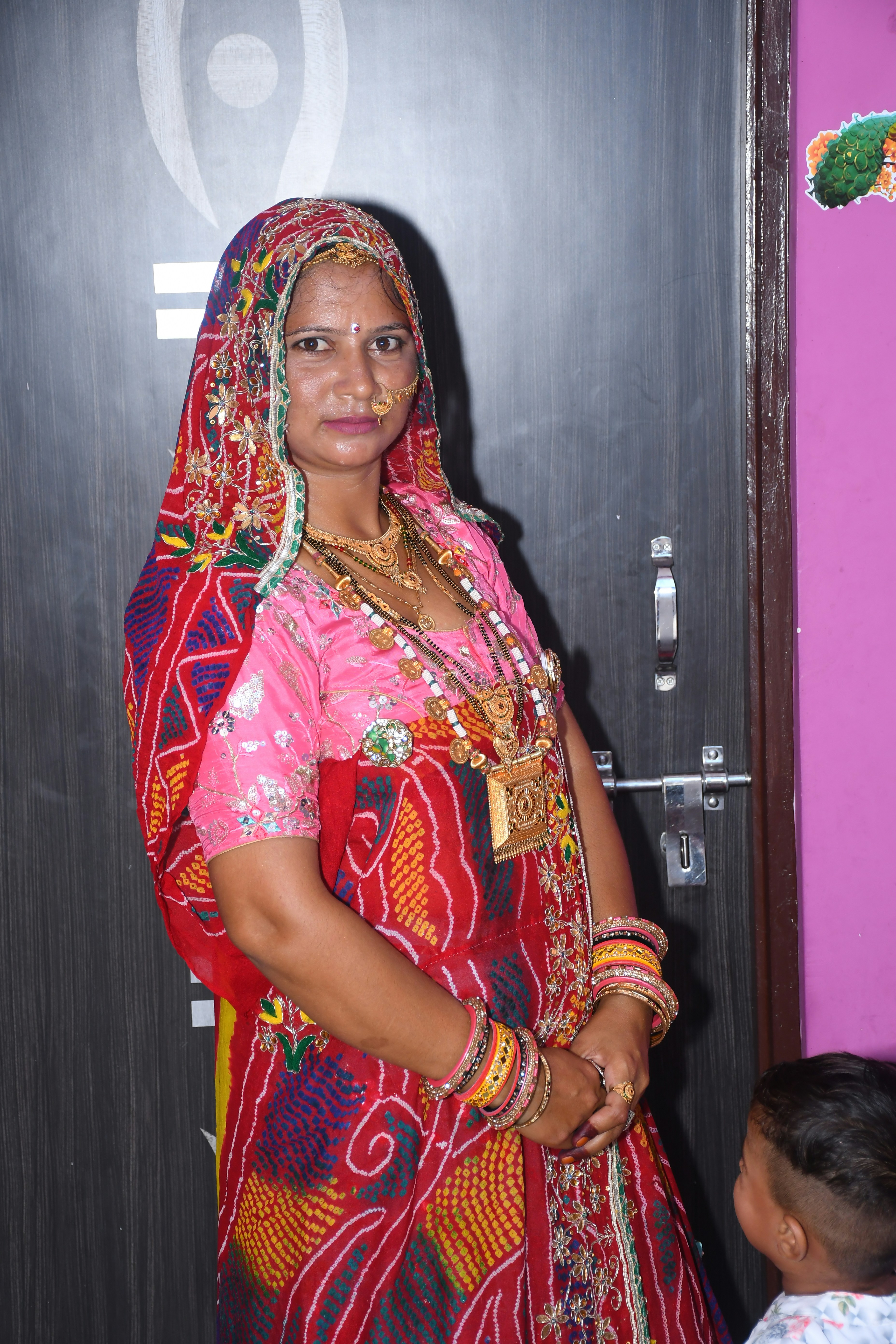 Indian woman in pink ethnic wear, decorative banner element