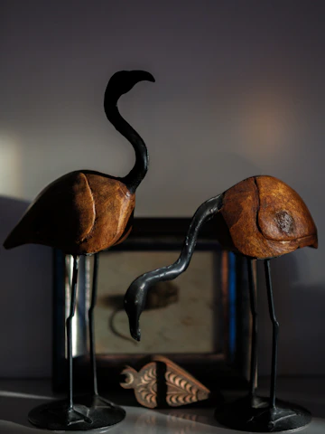 Wooden handcrafted Indian objects styled on a surface