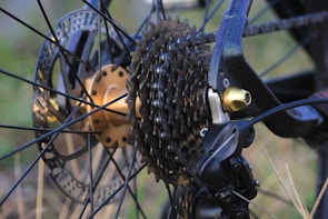 A close up of a bike's rear wheel