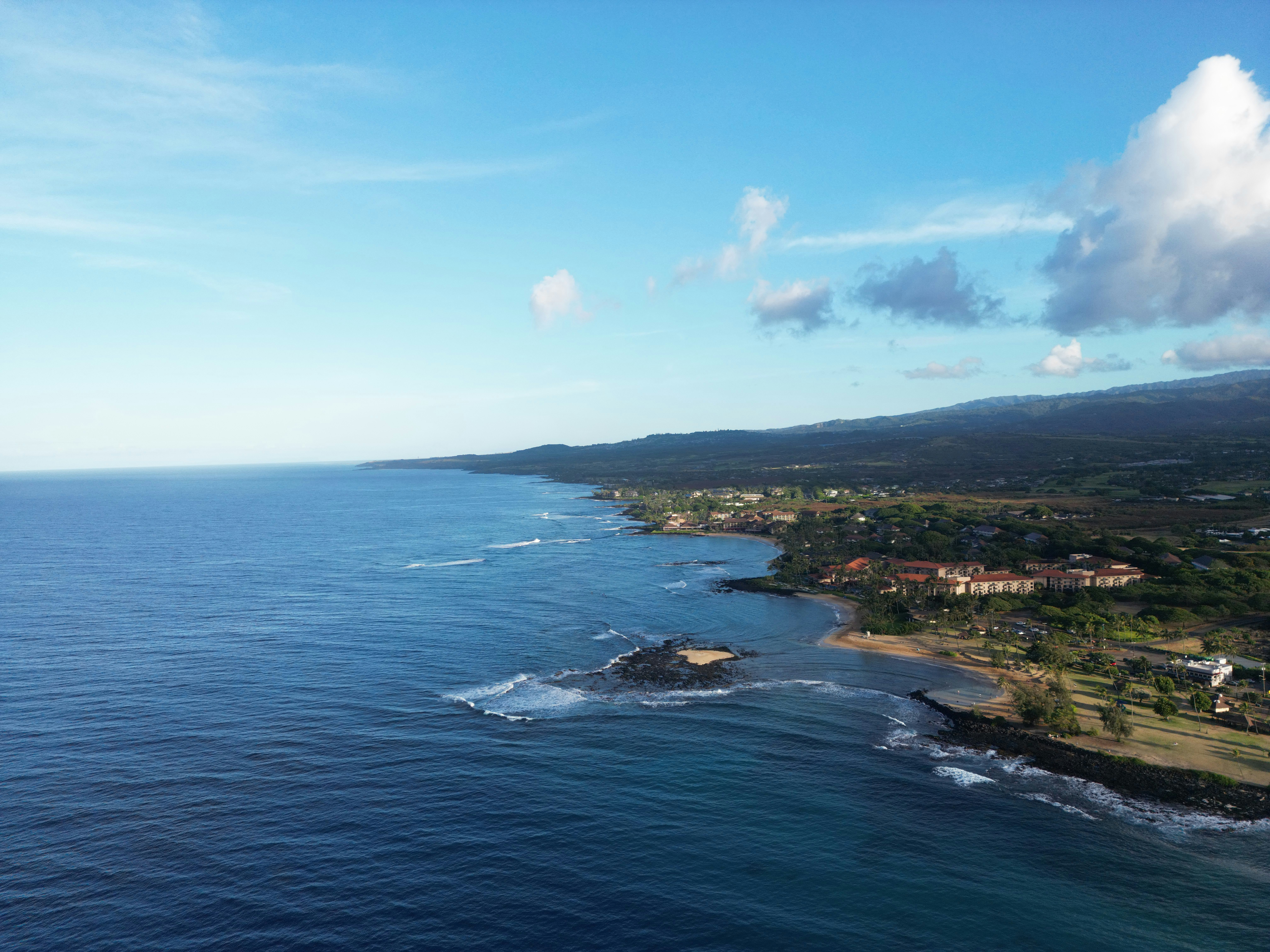 An aerial view of a beach and ocean, 