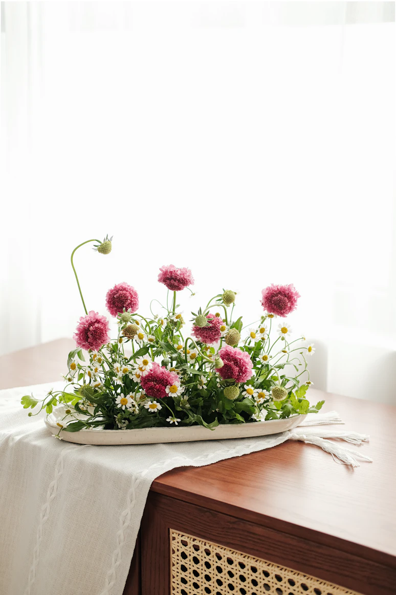 Ceramic serving platters on a dinner table