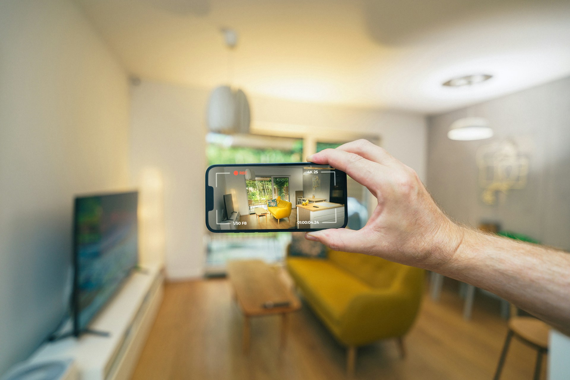 A person taking a picture of a living room