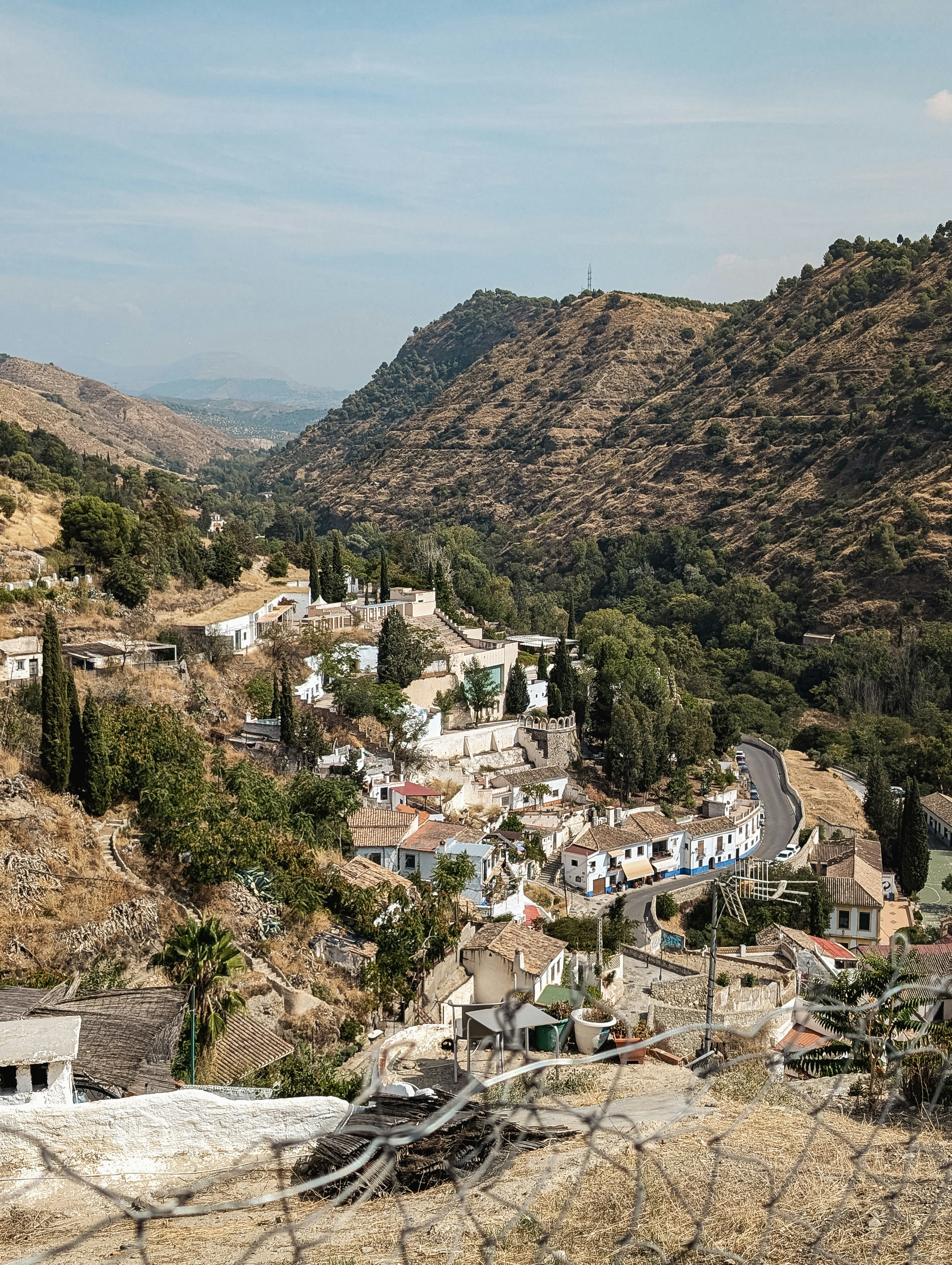 A view of a small village in the mountains