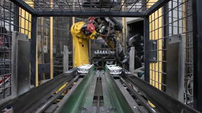 A machine is moving a conveyor belt in a factory
