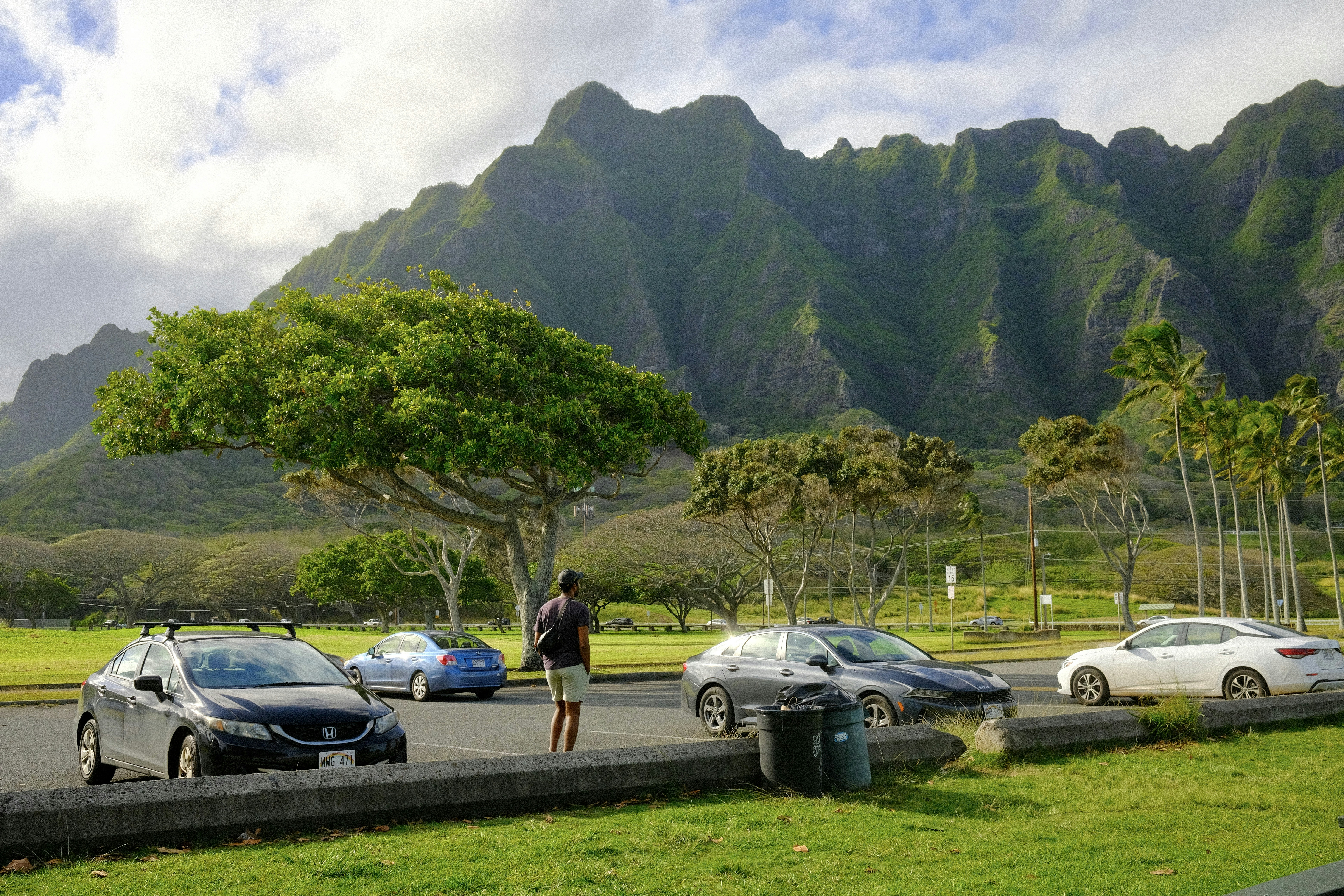 A group of cars parked on the side of a road