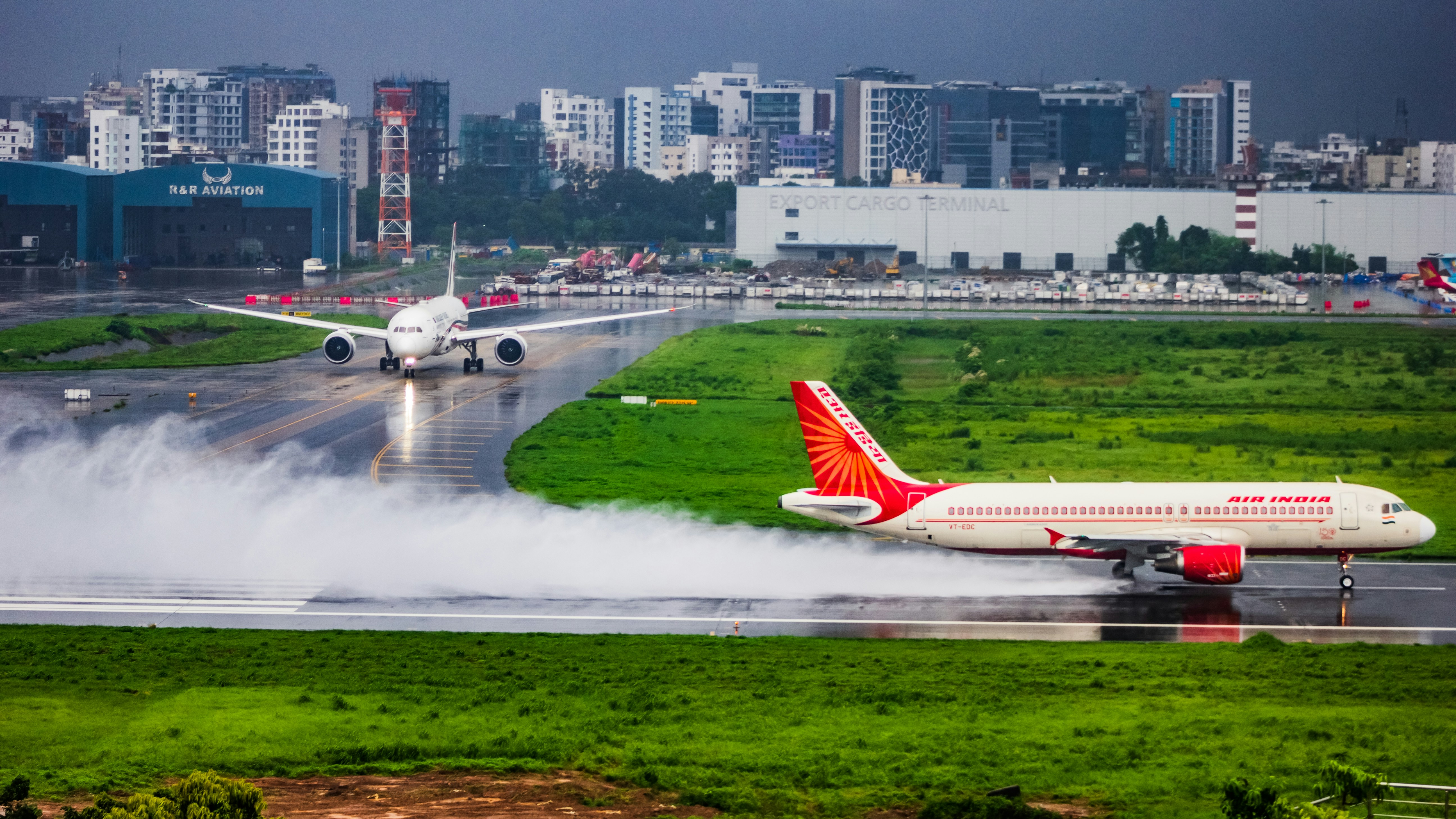 A large jetliner taking off from an airport runway
