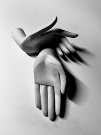 A black and white photo of a pair of hands