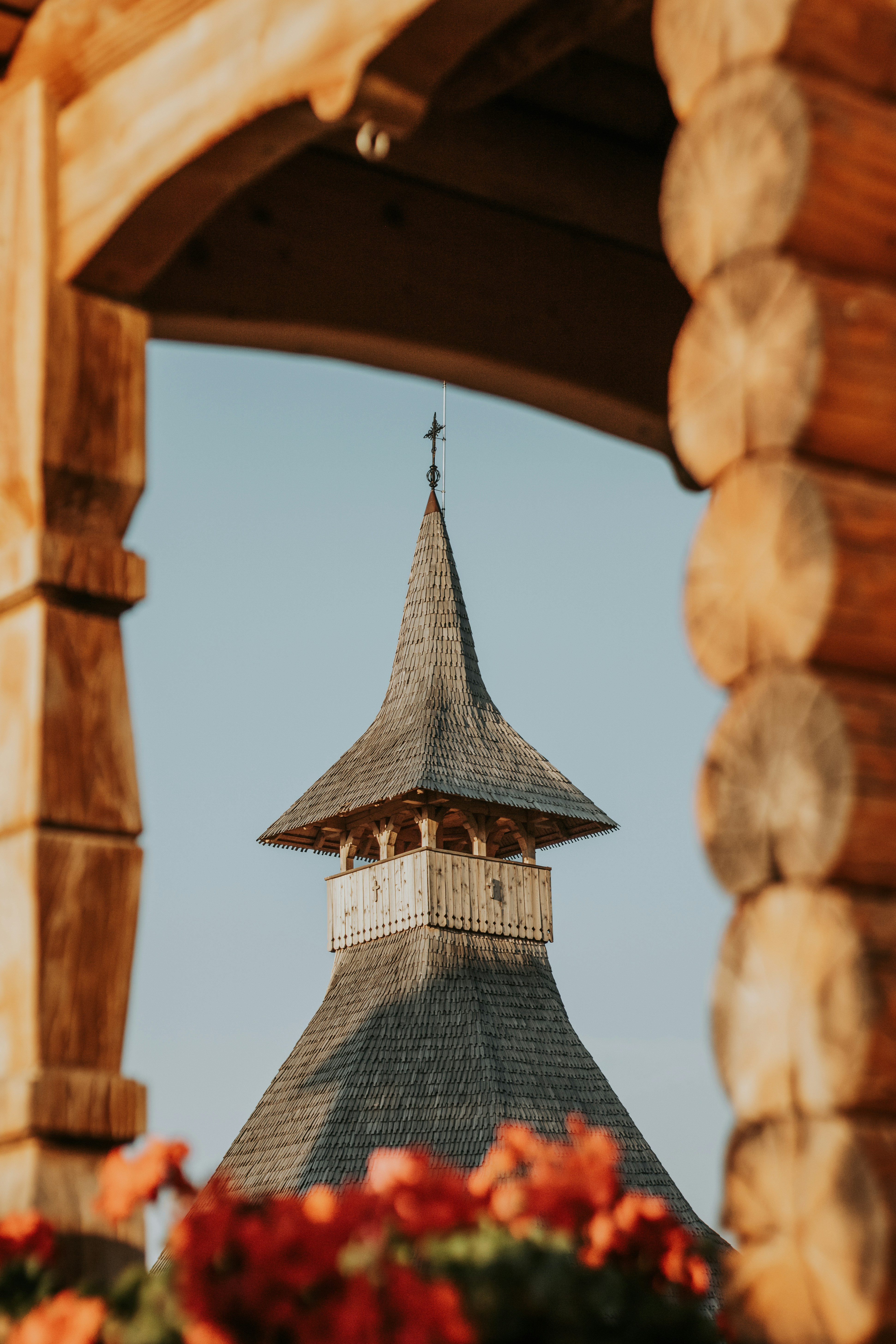 A view of a building through a window