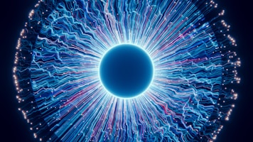 A close up of a blue eyeball in the dark