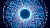 A close up of a blue eyeball in the dark