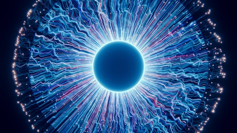 A close up of a blue eyeball in the dark