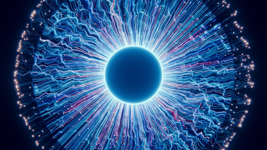 A close up of a blue eyeball in the dark