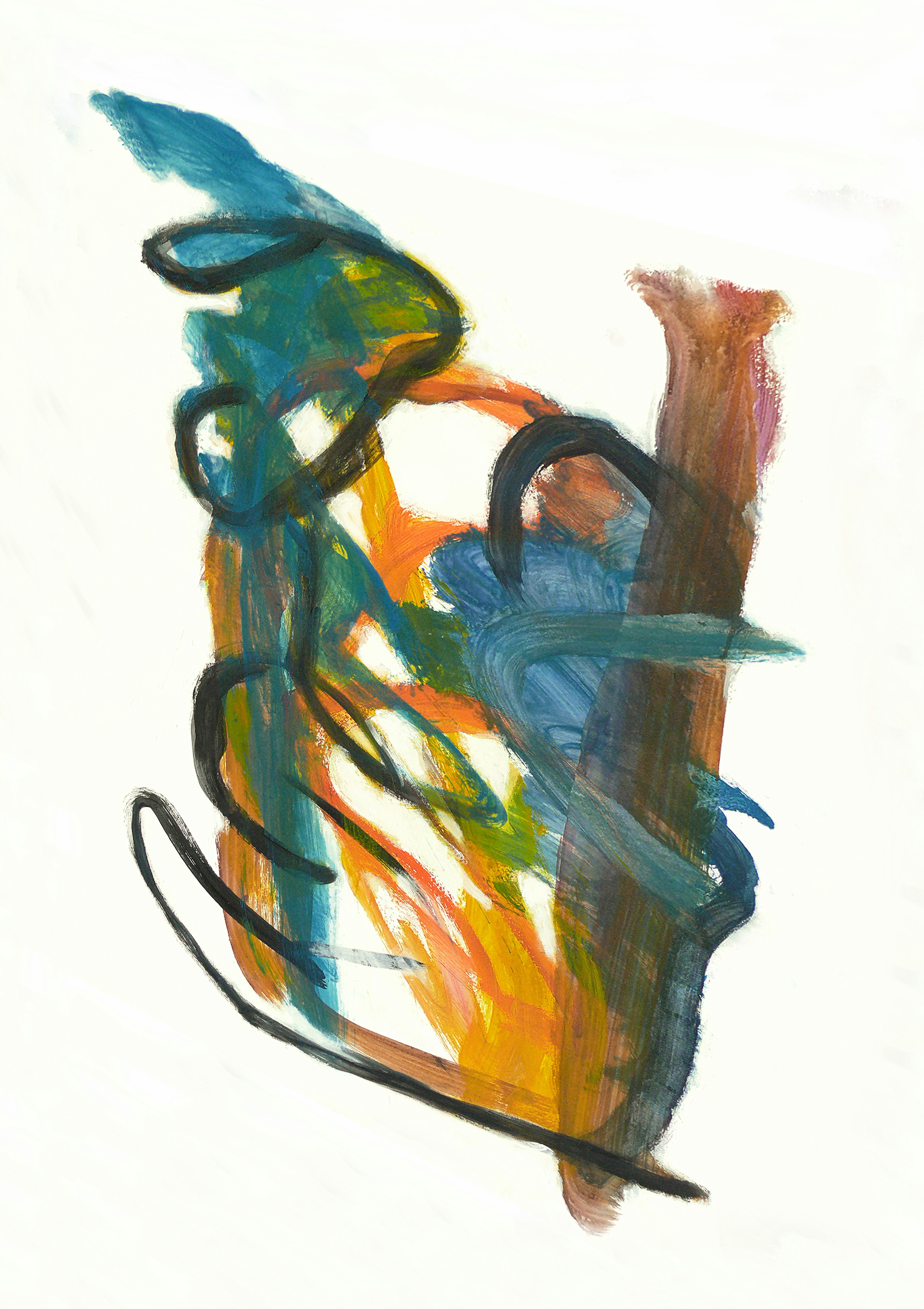 A drawing of a person sitting on a tree branch