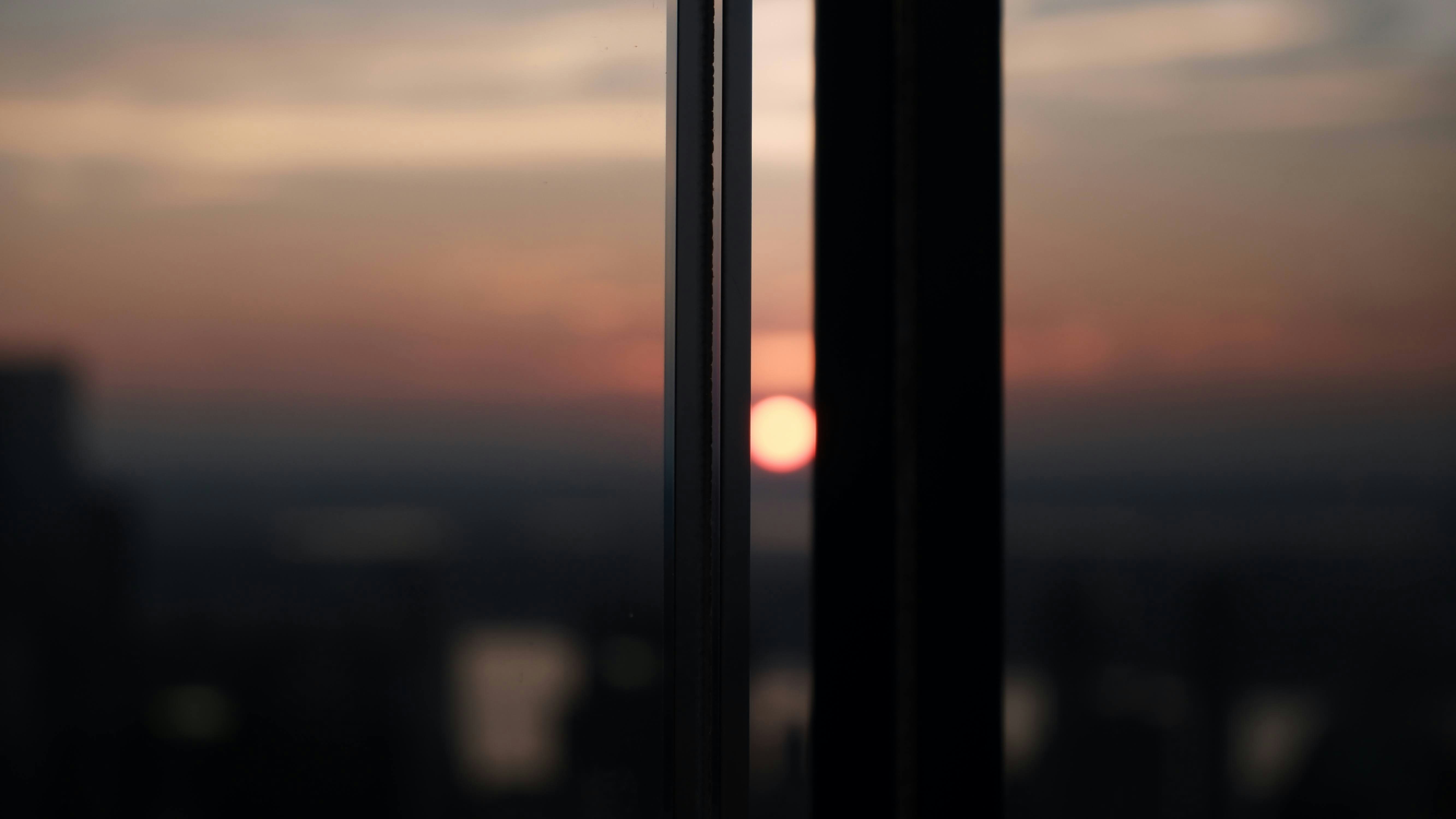 Sunset behind protection plexiglass.