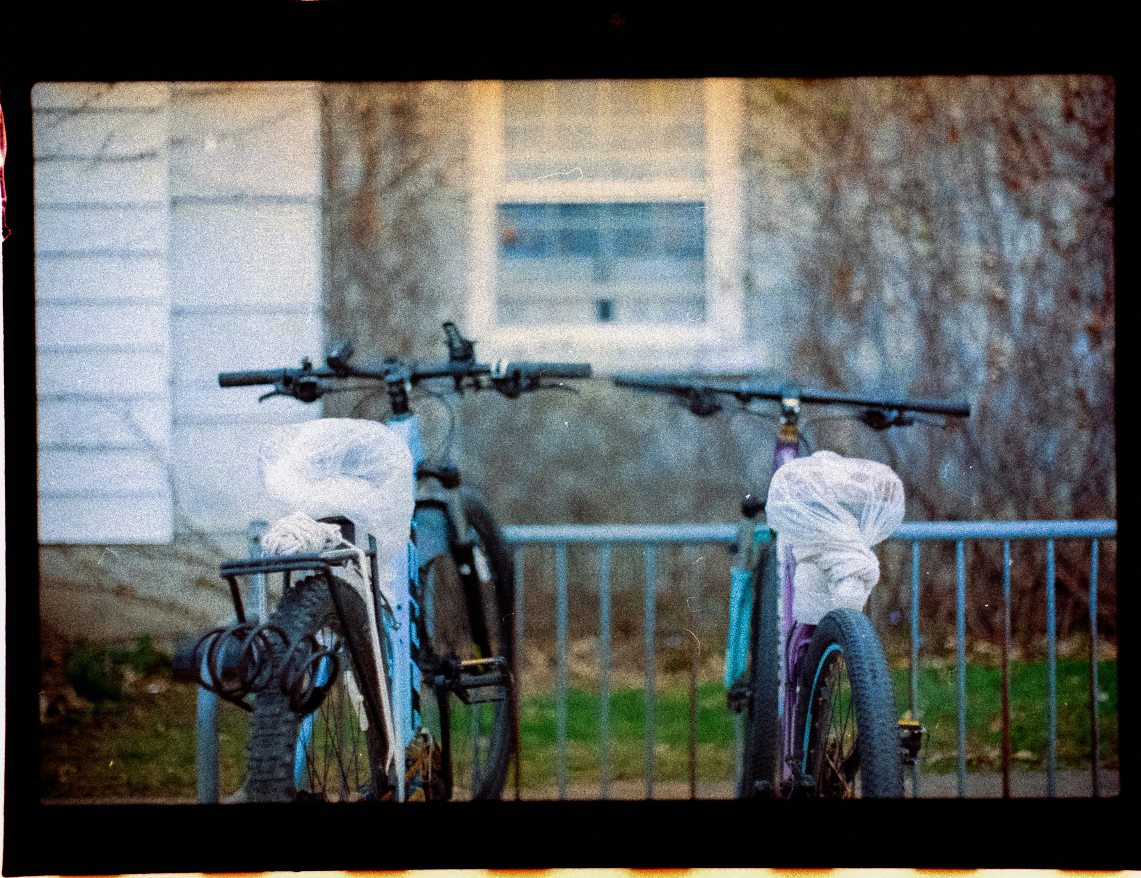 A couple of bikes parked next to each other