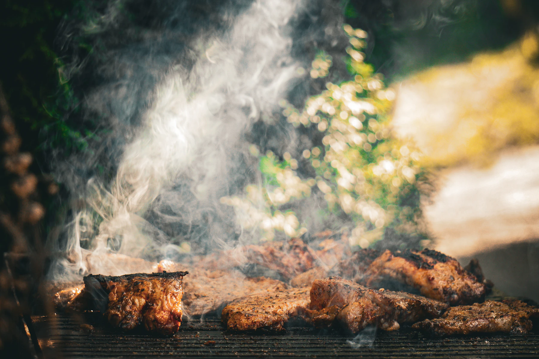 Smoker working in an outdoor cooking environment