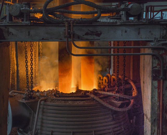 A large metal object with a lot of fire coming out of it