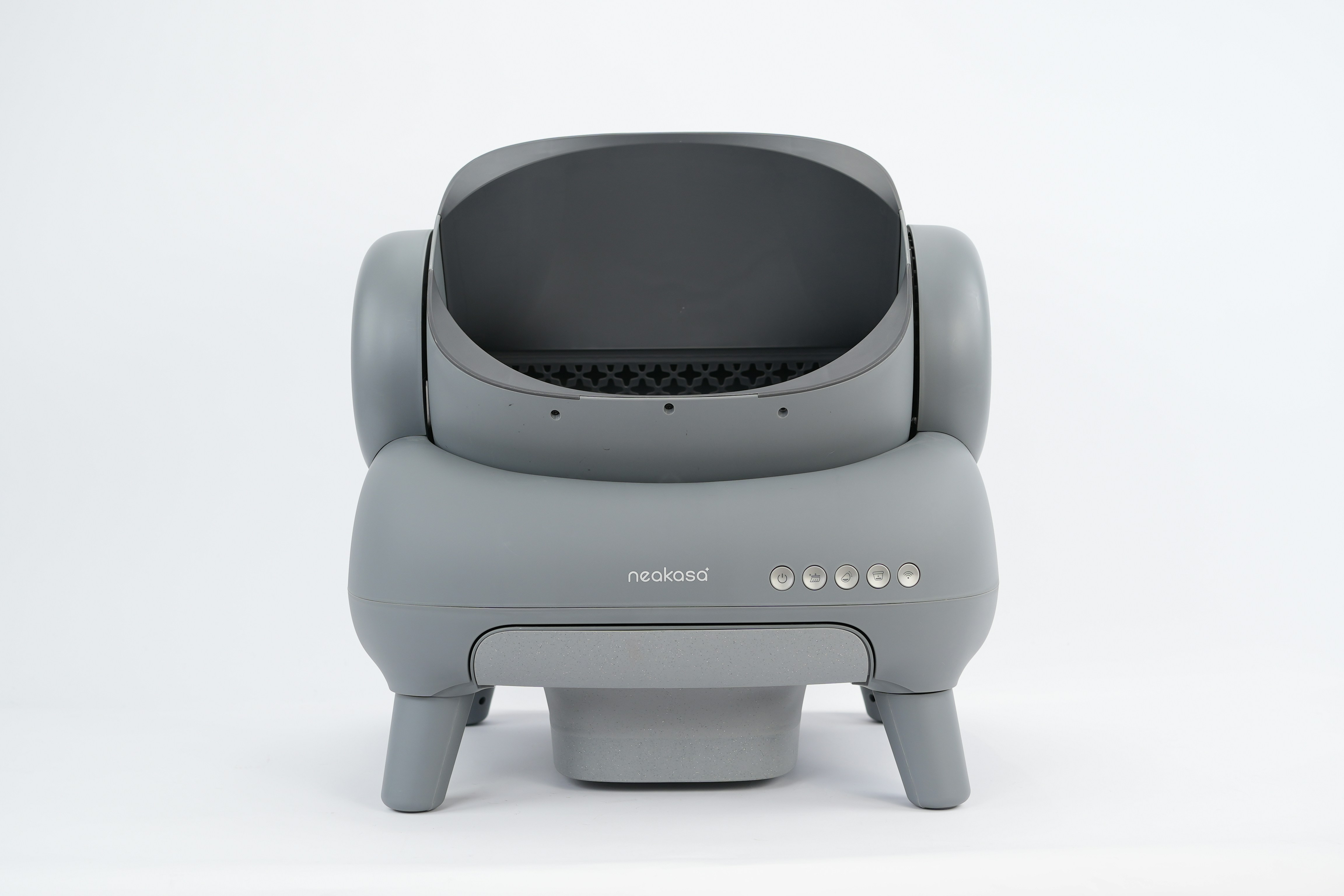 A gray computer monitor sitting on top of a desk